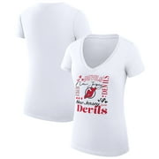 Women's G-III 4Her by Carl Banks White New Jersey Devils Super-Slim Fit Lightweight Collage Team Graphic T-Shirt